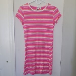 Roxy Girls Pink and White Striped Dress T-shirt Dress Size XL 14/16 NWOT